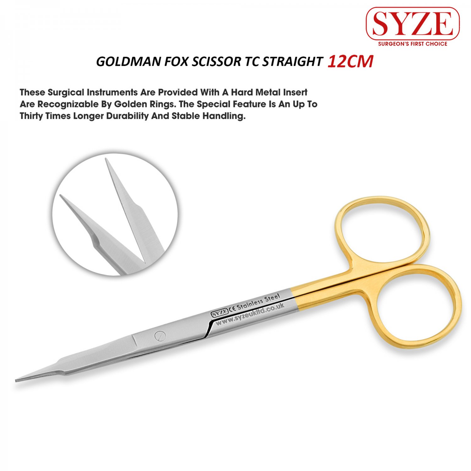 Goldman Fox Straight Scissors 12cm TC Suture Tissue Cutting Surgery Instruments