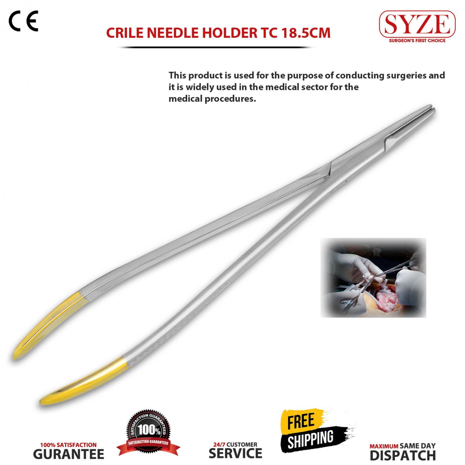 Crile Needle Holder 18.5cm Surgery Instruments TC