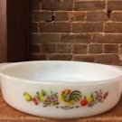 Mid Century FireKing rooster/flower 8 inch dish