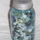 Vintage #7 Ball PERFECT MASON BLUE Canning JAR ZINC LID FULL OF BUTTONS ESTATE