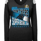 New NFL Carolina Panthers Women's Super Bowl 50 Long Sleeve V Neck Tee Black Med