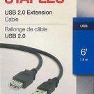 NEW STAPLES 6' USB 2.0 EXTENSION CABLE, BLACK
