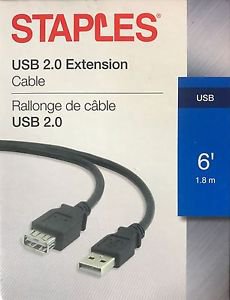 NEW STAPLES 6' USB 2.0 EXTENSION CABLE, BLACK