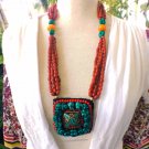 Turquoise Red Coral Long Tibetan Necklace