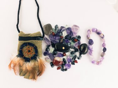 Protection Crystal Healing Pouch Small + Amethyst Bracelet
