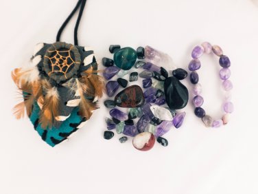 Protection Crystal Healing Pouch Plus Amethyst Bracelet