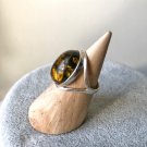 Natural Baltic Amber Silver Band Simple Green Ring for adults/gifts/daily style in amber