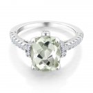 Gem Stone King 925 Sterling Silver Green Prasiolite and White Created Sapphire Women's Ring