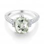 Gem Stone King 925 Sterling Silver Green Prasiolite and White Created Sapphire Women's Ring