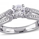 2/3 Carat (ctw) Lab-Created White Sapphire Ring with Diamonds in Sterling Silver
