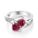 925 Silver Class Ring White Created Sapphire and Set with Red Zirconia from Swarovski