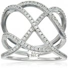 Rhodium Plated Sterling Silver White Cubic Zirconia Hollow Ring, Size 8