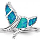 Synthetic Blue Opal Whale Tail Ring in Sterling Silver with Rhodium