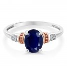 Gem Stone King 925 Sterling Silver and 10K Rose Gold Ring Blue Sapphire with Diamond Accent