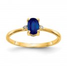 10K Yellow Gold Polished Geniune Diamond & Sapphire Birthstone Ring - Size 6