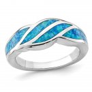 Lab Created Blue Opal Inlay Wave Ring in Sterling Silver