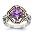 5 mm Sterling Silver with 14K Gold Amethyst Ring, Antiqued - Size 7