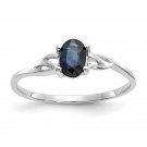 10K White Gold Polished Geniune Sapphire Birthstone Ring, Size 7