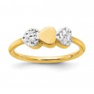 Finest Gold 14K Yellow & Rhodium White Diamond-Cut Hearts Ring - Size 7