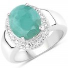 Malaika QR903EWD-SSR-9 4.72 Carat Genuine Emerald & White Diamond 0.925 Sterling Silver Ring