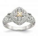 Sterling Silver with 14K Gold Diamond Ring - Size 6