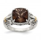 Sterling Silver with 14K Gold Smoky Quartz Ring, Antiqued - Size 7