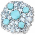 Malaika QR18720TQBT-SSR-11 6.18 Carat Genuine Turquoise & Blue Topaz 0.925 Sterling Silver Ring