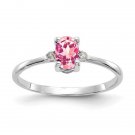 14K White Gold Diamond & Pink Tourmaline Birthstone Ring - Size 6