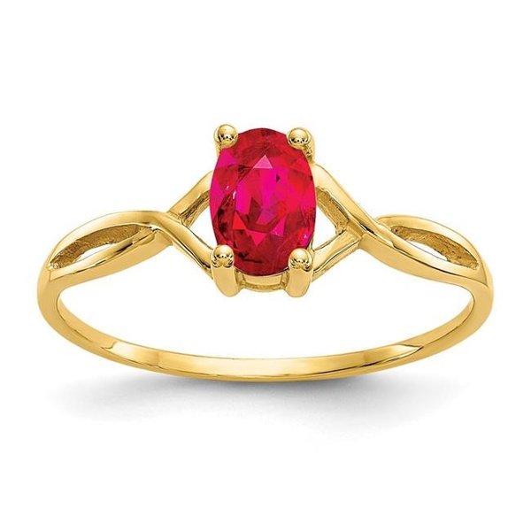 10K Polished Geniune Ruby Birthstone Ring, Size 7