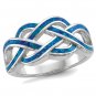Lab-Created Blue Opal Inlay Knot Ring in Sterling Silver