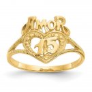 13 mm 14K 15 Amor Heart Ring, Yellow - Size 6