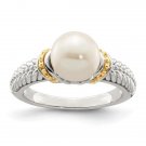 Finest Gold 8-9 mm Sterling Silver with 14K Accent FWC Pearl Ring, Two Tone