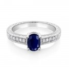 Gem Stone King 925 Sterling Silver Blue Sapphire and White Topaz Women Engagement Ring