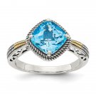 Shey Couture QTC1118-8 Sterling Silver with 14K Gold Antiqued Blue Topaz Ring - Size 8