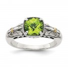Sterling Silver with 14K Gold Peridot Ring, Antiqued - Size 8