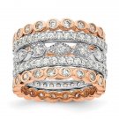 Sterling Silver Cheryl M 3 Rhodium-Plated 2 Rose Gold-Plated CZ 5 Ring Set - Size 5