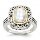 Shey Couture QTC1162-8 Sterling Silver with 14K Gold Antiqued MOP Ring - Size 8