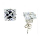 7 Mm Square 4.00 Carat Princess Cut Cz Sterling Silver Stud Earrings