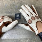 Men's Brown & White Driving Gloves Napa Lambskin & Nubuck Leather Men's Brown & White Driving Gloves Napa Lambskin & Nubuck Leather