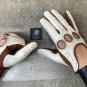 Men's Brown & White Driving Gloves Napa Lambskin & Nubuck Leather