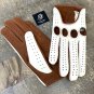 Men's Brown & White Driving Gloves Napa Lambskin & Nubuck Leather