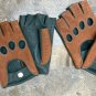 Fingerless Green & Brown Leather Driving Handmade Gloves for Ladies