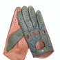 Men's Driving Genuine Napa Leather Handmade Gloves Green & Cognac