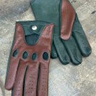 Men's Handmade Lambskin Brown & Green Napa Leather Driving Gloves Men's Handmade Lambskin Brown & Green Napa Leather Driving Gloves