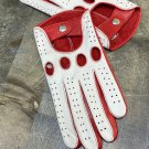 Driving Handmade Gloves for Men's made from White & Red Genuine Leather