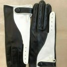 Handmade Men's Driving Black & White Italian Napa Leather Gloves Handmade Men's Driving Black & White Italian Napa Leather Gloves