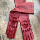 Handmade Women's Evening Semi-Fingerless Napa Leather Lambskin Long Red Gloves