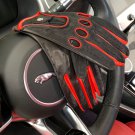 Black & Red Handmade Women's Driving Leather Napa & Nubuck Gloves