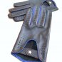 Men's Handmade Driving Italian Napa Leather Black & Blue Gloves