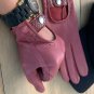 Women's Handmade Pink Touchscreen Driving Real Leather Gloves